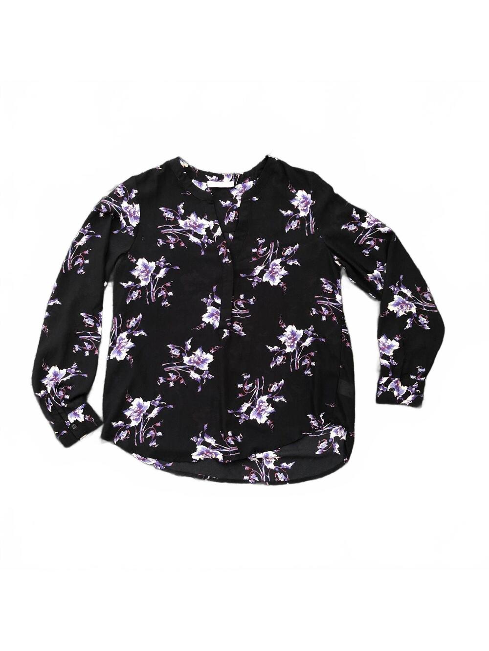 Dalia Black Floral Long Sleeve Blouse Size M